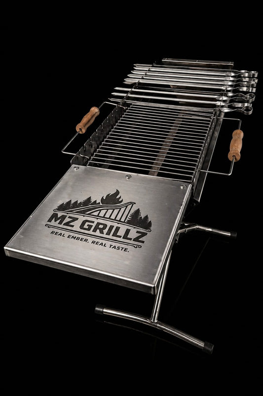 Mz Grillz Friday Classic Edelstahl Holzkohlegrill mit Grillrost und 10 Edelstahlspießen